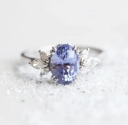 Promesa Ring Elegant Jewelry del compromiso de la CZ del lado de S925 Rose Gold Oval Lavender Sapphire