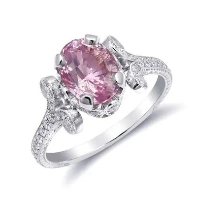 2,11 quilates de S925 Sterling Silver Natural Pink Sapphire CZ Ring Moissanite Engagement