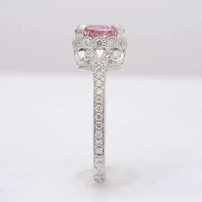 2,11 quilates de S925 Sterling Silver Natural Pink Sapphire CZ Ring Moissanite Engagement