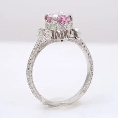 2,11 quilates de S925 Sterling Silver Natural Pink Sapphire CZ Ring Moissanite Engagement