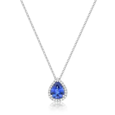 El diseño simple del collar de 925 Sterling Silver Elegant Sapphire CZ prefiere para el regalo de las mujeres