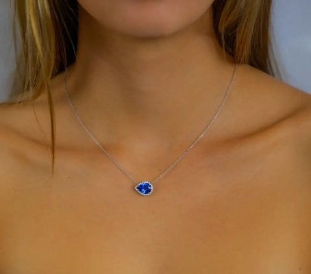 El diseño simple del collar de 925 Sterling Silver Elegant Sapphire CZ prefiere para el regalo de las mujeres
