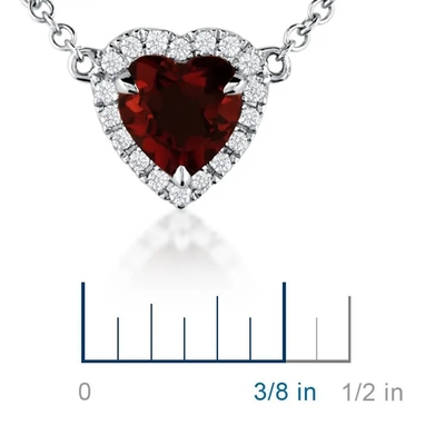 14K oro blanco Garnet Pendant Necklace en forma de corazón, Sapphire Chain Necklace menuda