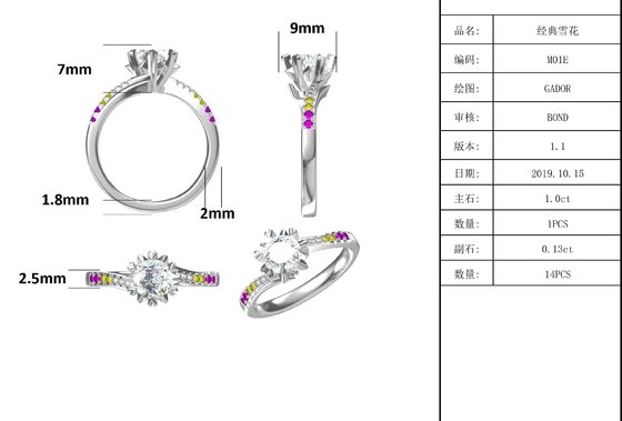 1.30CT las mujeres blancas del compromiso de Moissanite y de Sapphire Platineve Diamonds Jewelry suenan
