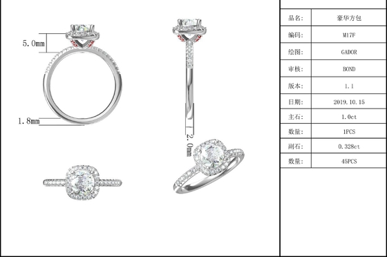 El cuadrado cortó el oro nupcial del diamante del cuadrado de Moissanite de las mujeres con el anillo de bodas romántico de plata