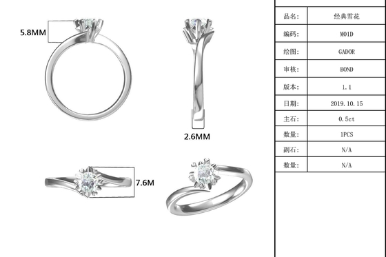 Señora 9k alrededor del anillo abierto de la plata de la joyería de la grandeza de la moda de 7.5m m Moissanite