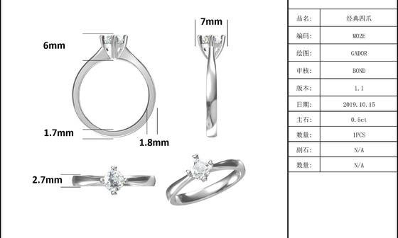 9K con señora minimalista Ring del mosaico de la joyería de plata de Moissanite