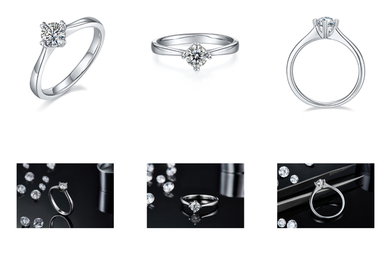 9K con señora minimalista Ring del mosaico de la joyería de plata de Moissanite