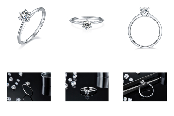9K con el corte de plata Moissanite blanco Diamond Minimalist Wedding Jewelry del anillo
