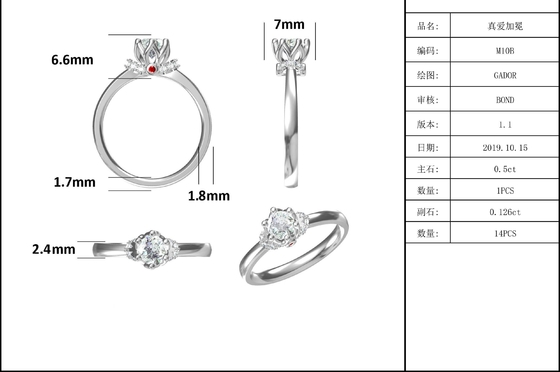 Joyería plateada única de las mujeres de Ring Custom Moissanite Ring Engagement del oro blanco del estilo de la flor