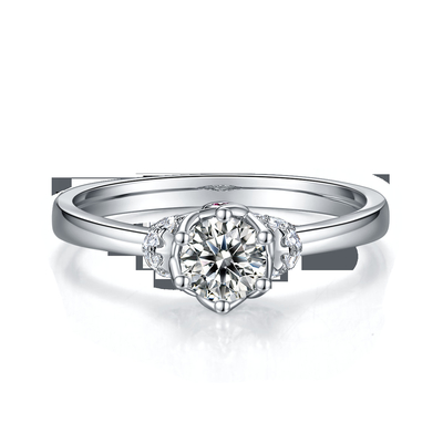Joyería plateada única de las mujeres de Ring Custom Moissanite Ring Engagement del oro blanco del estilo de la flor