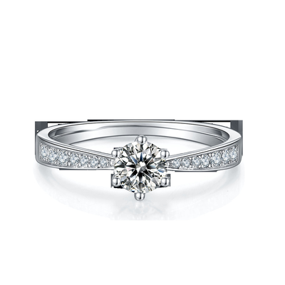Oro blanco Moissanite Ring Vintage Engagement Ring del anillo de compromiso 14K de Milgrain Moissanite
