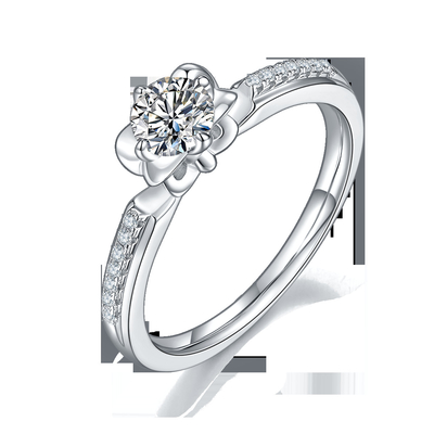 La flor cortó el oro blanco Ring Moissanite Engagement de Ring Unique 14KN del compromiso de Moissanite   Anillo