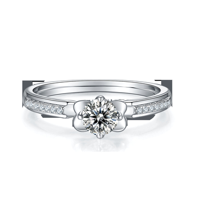 La flor cortó el oro blanco Ring Moissanite Engagement de Ring Unique 14KN del compromiso de Moissanite   Anillo
