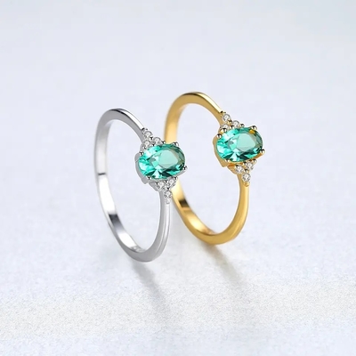 925 simples al por mayor Sterling Silver Delicate CZ Emerald Jewelry Ring delicado