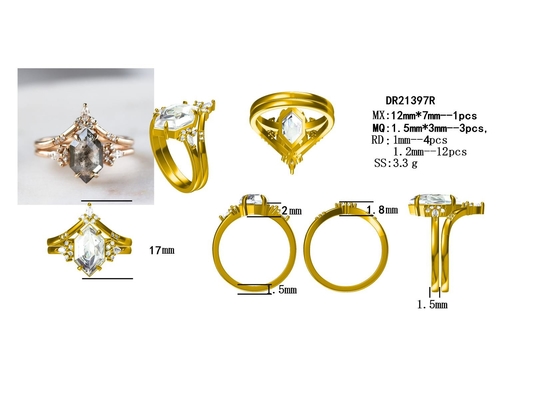 El hexágono de plata 925 cortó a las mujeres Ring Sets de Diamond Moissanite Ring Curved Matching de la sal y de la pimienta