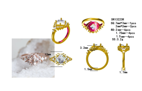El oro de 925 Sterling Silver Fascination Pretty Rose plateó el halo chispeante fino Ring Set del Morganite