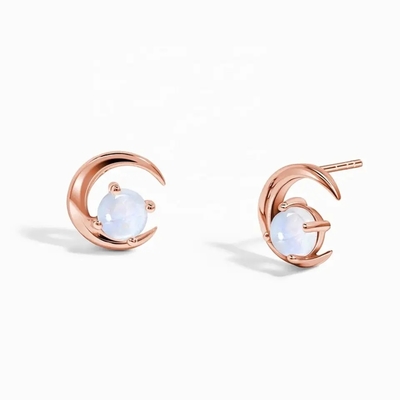 El Baguette de Rose Gold Plated 925 Sterling Silver Rainbow Moonstone Earrings cortó la joyería natural del pendiente del perno prisionero de Moonstone