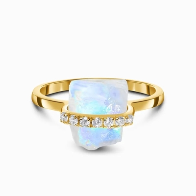 Anillo de compromiso de la boda de la joyería de la piedra preciosa de 925 Sterling Silver Natural Raw Stone Moonstone