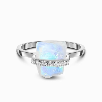 Anillo de compromiso de la boda de la joyería de la piedra preciosa de 925 Sterling Silver Natural Raw Stone Moonstone