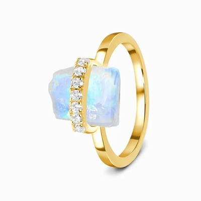 Anillo de compromiso de la boda de la joyería de la piedra preciosa de 925 Sterling Silver Natural Raw Stone Moonstone