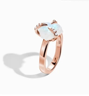 Joyería irregular de tres mujeres de los dientes de Moonstone Ring Sterling Silver 925 crudos de moda de la joyería