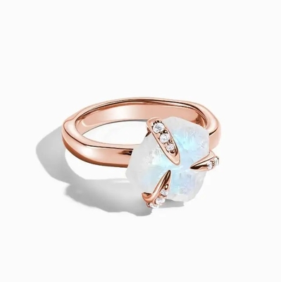 Joyería irregular de tres mujeres de los dientes de Moonstone Ring Sterling Silver 925 crudos de moda de la joyería