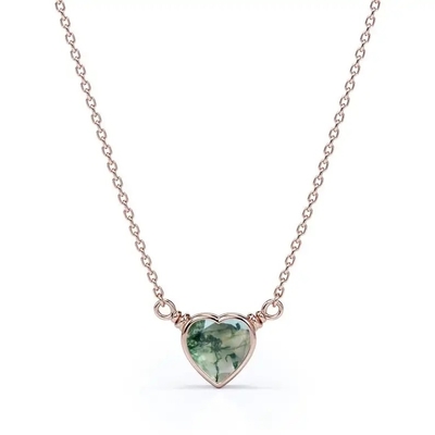 925 luz natural simple de plata Moss Agate Necklace For Sale en forma de corazón verde elegante brillante
