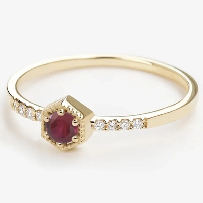 Compromiso mínimo Ring Dainty Unique de Sterling Silver Natural Ruby Hexagon del regalo