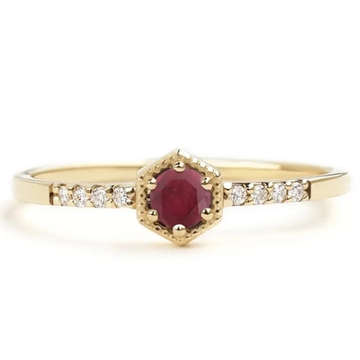 Compromiso mínimo Ring Dainty Unique de Sterling Silver Natural Ruby Hexagon del regalo