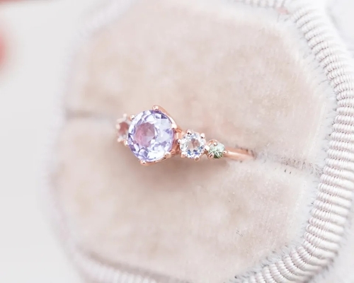 Anillo natural del cuarzo de la lavanda, 925 anillo de piedra de Sterling Silver Rose Gold Plated cinco