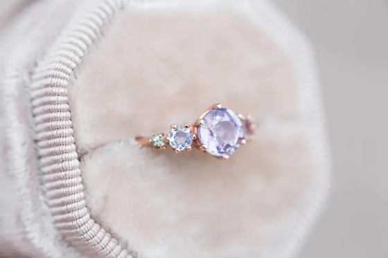 Anillo natural del cuarzo de la lavanda, 925 anillo de piedra de Sterling Silver Rose Gold Plated cinco