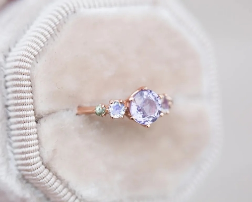Anillo natural del cuarzo de la lavanda, 925 anillo de piedra de Sterling Silver Rose Gold Plated cinco