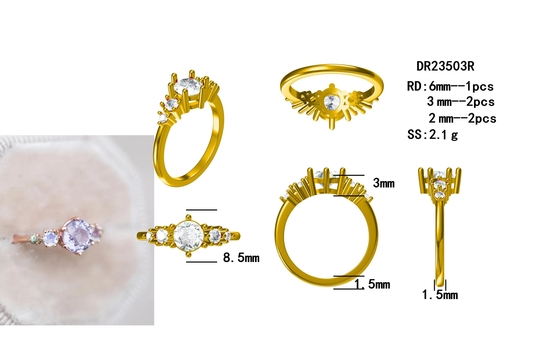Anillo natural del cuarzo de la lavanda, 925 anillo de piedra de Sterling Silver Rose Gold Plated cinco