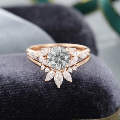 Anillo de plata de Moissanite Ring Rose Gold Gray Moissanite Engagement Ring Set Marquise Cut Bridal de la joyería 925