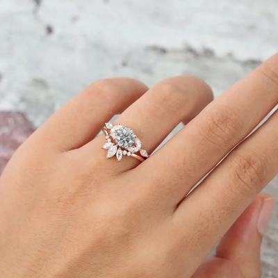 Anillo de plata de Moissanite Ring Rose Gold Gray Moissanite Engagement Ring Set Marquise Cut Bridal de la joyería 925