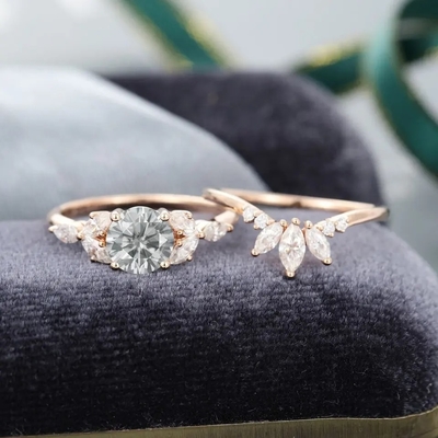 Anillo de plata de Moissanite Ring Rose Gold Gray Moissanite Engagement Ring Set Marquise Cut Bridal de la joyería 925