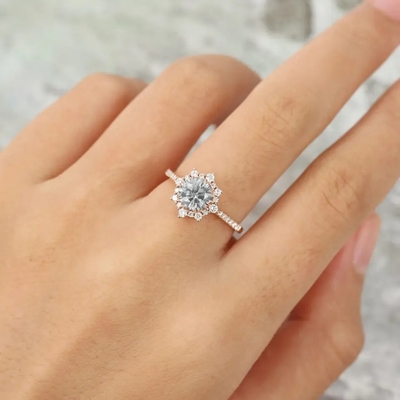 925 aniversario de plata Ring Wedding Ring del anillo 1ct Moissanite de Rose Gold Halo Gray Moissanite del vintage