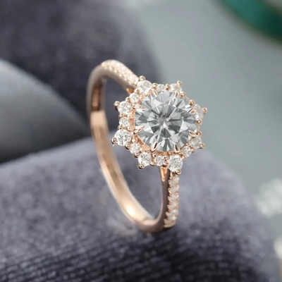925 aniversario de plata Ring Wedding Ring del anillo 1ct Moissanite de Rose Gold Halo Gray Moissanite del vintage
