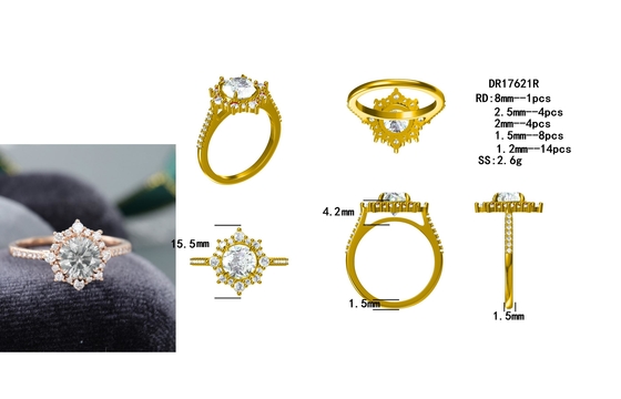 925 aniversario de plata Ring Wedding Ring del anillo 1ct Moissanite de Rose Gold Halo Gray Moissanite del vintage
