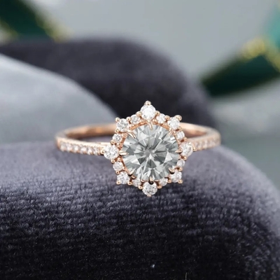 925 aniversario de plata Ring Wedding Ring del anillo 1ct Moissanite de Rose Gold Halo Gray Moissanite del vintage