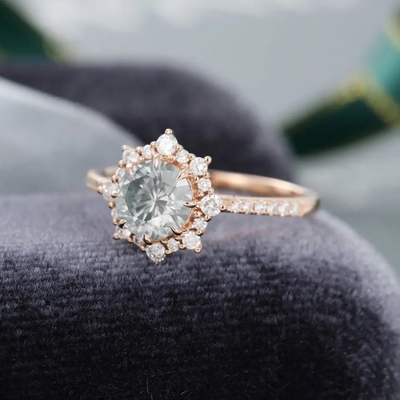 925 aniversario de plata Ring Wedding Ring del anillo 1ct Moissanite de Rose Gold Halo Gray Moissanite del vintage
