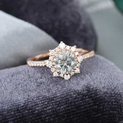 925 aniversario de plata Ring Wedding Ring del anillo 1ct Moissanite de Rose Gold Halo Gray Moissanite del vintage