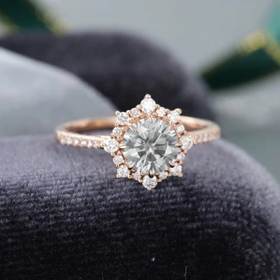 925 aniversario de plata Ring Wedding Ring del anillo 1ct Moissanite de Rose Gold Halo Gray Moissanite del vintage
