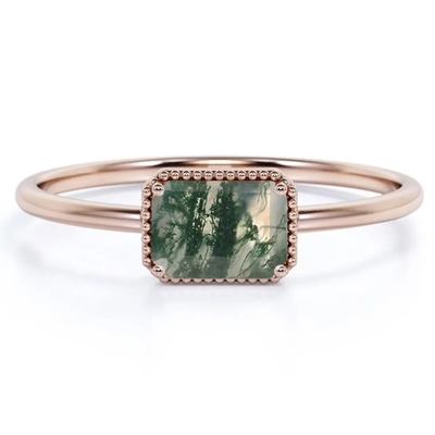 Joyería verde de la fábrica de la calidad de Moss Agate Raw Ring Fine de la joyería del vintage S925 Sterling Silver Rose Gold Plated