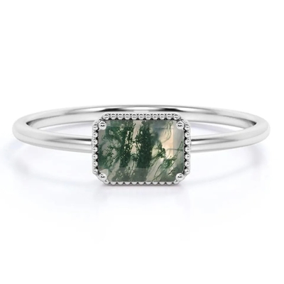 Joyería verde de la fábrica de la calidad de Moss Agate Raw Ring Fine de la joyería del vintage S925 Sterling Silver Rose Gold Plated