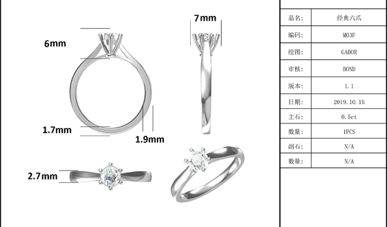 Plata minimalista Ring Round Cut White Moissanite CZ de la joyería que se casa 9K