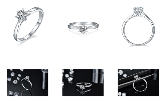 Plata minimalista Ring Round Cut White Moissanite CZ de la joyería que se casa 9K