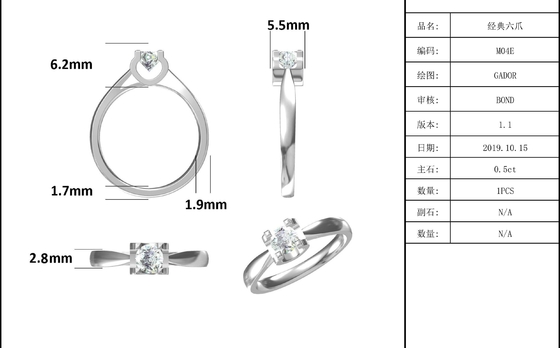 Joyería que se casa minimalista de la CZ del anillo de plata blanco de Moissanite 9K del cuadrado