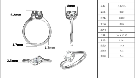 Joyería que se casa minimalista de la CZ Moissanite 9K del anillo de plata blanco trapezoidal del RD 4M M